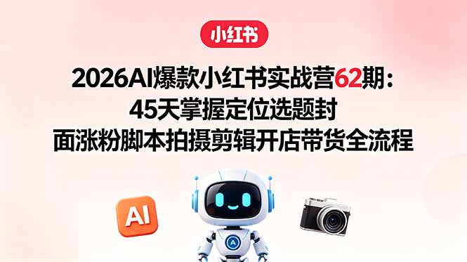 2026AI爆款小红书实战营62期：45天掌握定位选题封面涨粉脚本拍摄剪辑开店带货全流程-副业网