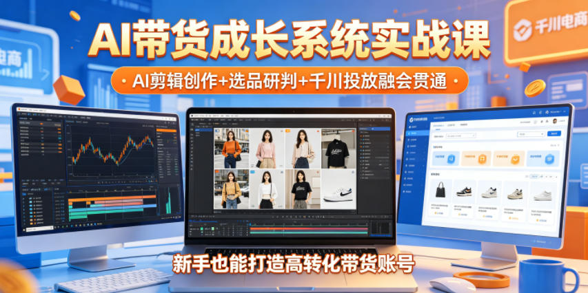 AI带货成长系统实战课，AI剪辑创作+选品研判+千川投放融会贯通，新手也能打造高转化带货账号(更新2026年)-副业网