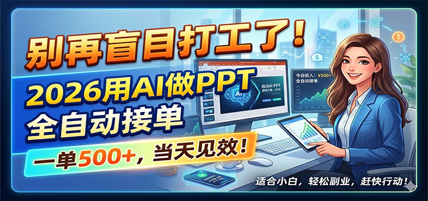 别再盲目打工了！2026用AI做PPT全自动接单，一单5张+，当天见效！-副业网