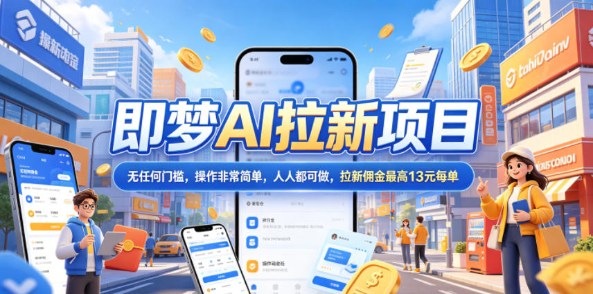 2026年即梦AI拉新项目最新玩法，无任何门槛，操作非常简单，人人都可做，拉新佣金最高13元每单-副业网