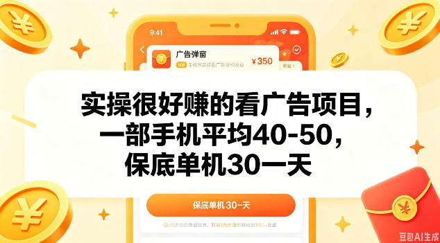 实操很好做的看广告项目，一部手机平均40-50，保底30单机一天【揭秘】-副业网