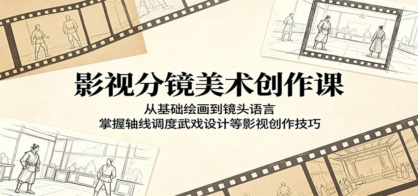 影视分镜美术创作课：从基础绘画到镜头语言，掌握轴线调度武戏设计等影视创作技巧-副业网