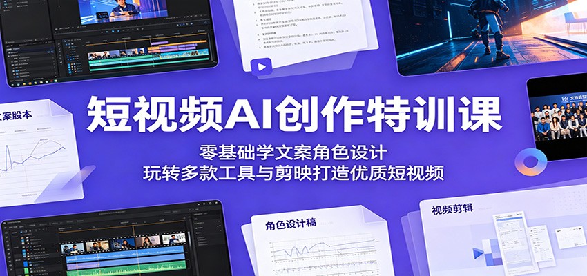 短视频AI创作特训课：零基础学文案角色设计，玩转多款工具与剪映打造优质短视频-副业网