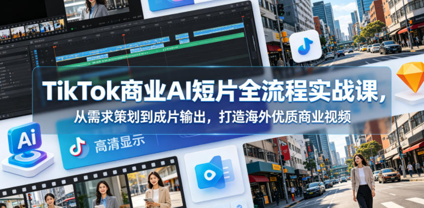 TikTok商业AI短片全流程实战课，从需求策划到成片输出，打造海外优质商业视频-副业网