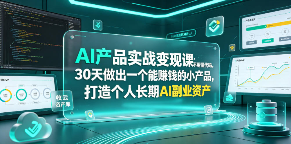 AI产品实战变现课，不用懂代码，30天做出一个能賺钱的小产品，打造个人长期AI副业资产-副业网