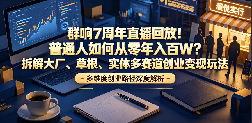 群响7周年直播回放！普通人如何从零年入百W？拆解大厂、草根、实体多赛道创业变现玩法(更新)-副业网