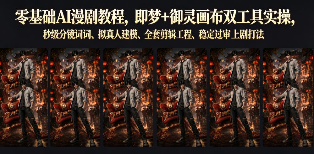 零基础AI漫剧教程，即梦+御灵画布双工具实操，秒级分镜提示词、拟真人建模、全套剪辑工程、稳定过审上剧打法-副业网