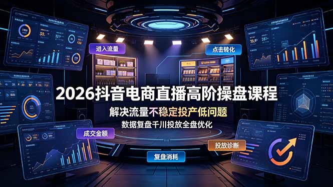2026抖音电商直播高阶操盘课程，解决流量不稳定投产低问题，数据复盘千川投放全盘优化-副业网