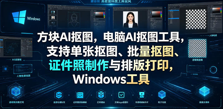 方块AI抠图，电脑AI抠图工具，支持单张抠图、批量抠图、证件照制作与排版打印，Windows工具-副业网
