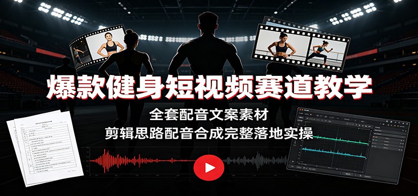 爆款健身短视频赛道教学：全套配音文案素材，剪辑思路配音合成完整落地实操-副业网