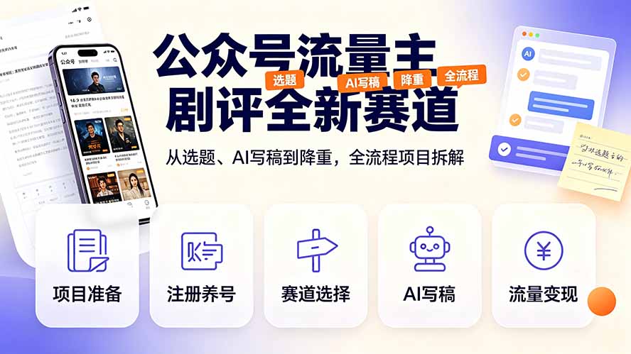 公众号流量主剧评全新赛道，从选题、AI写稿到降重，全流程项目拆解-副业网