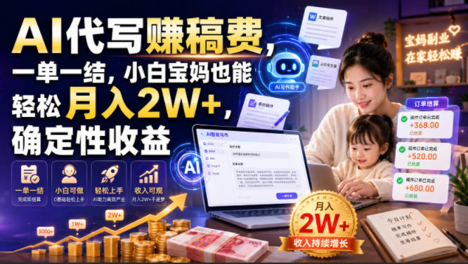 AI代写賺稿费，一单一结，小白宝妈也能轻松月入2W+，确定性收益【揭秘】-副业网