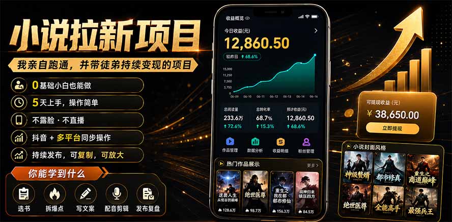 抖音及多平台小说拉新项目：我亲自跑通并持续带徒弟实操｜0基础小白5天上手快速变现-副业网