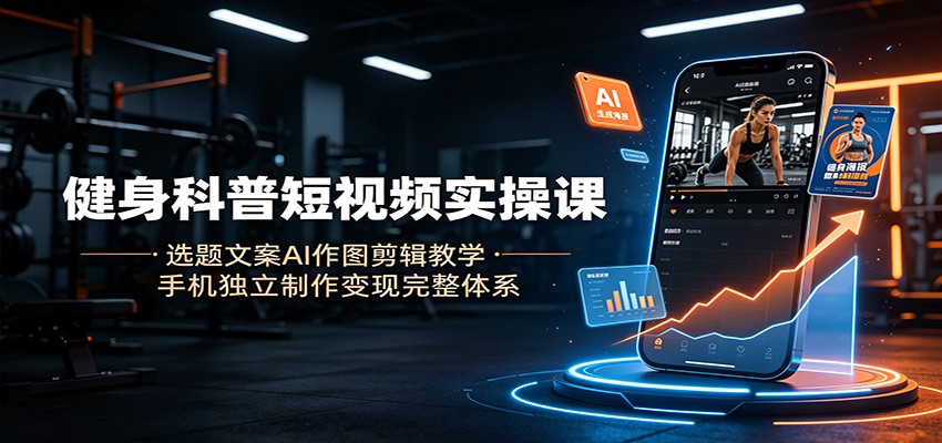 健身科普短视频实操课：选题文案AI作图剪辑教学，手机独立制作变现完整体系-副业网