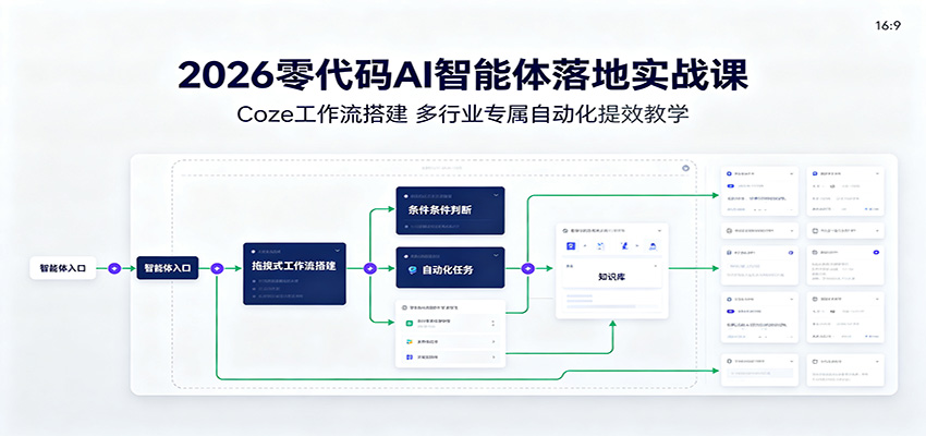 2026零代码AI智能体落地实战课：Coze工作流搭建，多行业专属自动化提效教学-副业网