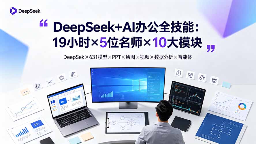 DeepSeek+AI办公全技能：19小时×5位名师×10大模块，DeepSeek×631模型×PPT×绘图×视频×数据分析×智能体-副业网