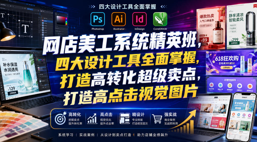 网店美工系统精英班，四大设计工具全面掌握，打造高转化超级卖点，打造高点击视觉图片(2026年7月)-副业网