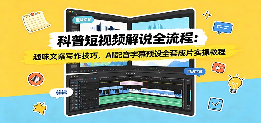 科普短视频解说全流程：趣味文案写作技巧，AI配音字幕预设全套成片实操教程-副业网