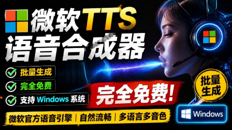 微软TTS免费语音配音生成器，完全免费，支持多语音、多音色选择，Windows系统专用TTS语音合成器-副业网