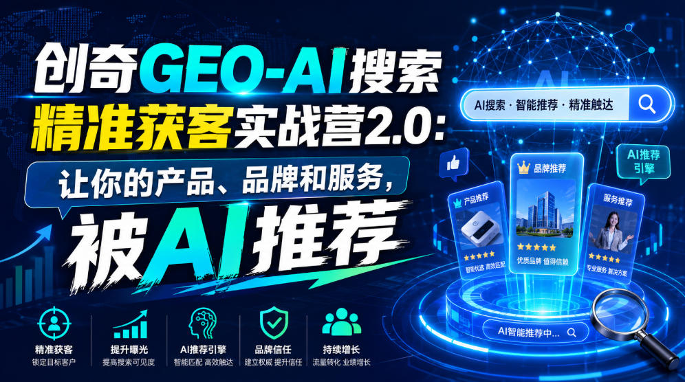 创奇GEO-AI搜索精准获客实战营2.0：让你的产品、品牌和服务，被AI推荐-副业网