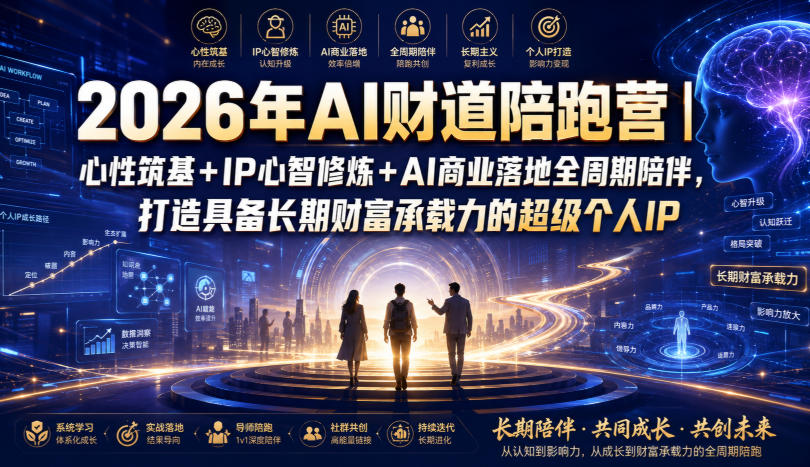 2026年AI财道陪跑营｜心性筑基+IP心智修炼+AI商业落地全周期陪伴，打造具备长期财富承载力的超级个人IP-副业网