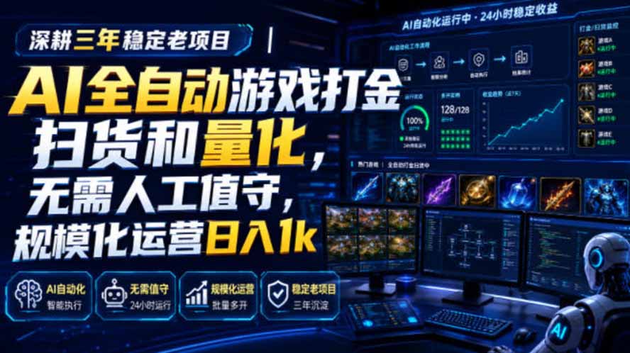 AI全自动游戏打金扫货和量化，规模化运营日入1k，深耕三年稳定老项目！-副业网