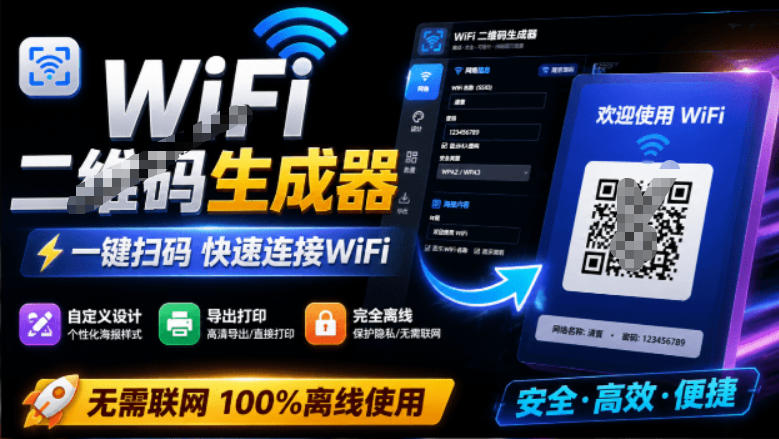 完全离线使用！WiFi二维码生成器，一键扫码快速连接WiFi，支持自定义风格导出WiFi二维码生成器-副业网