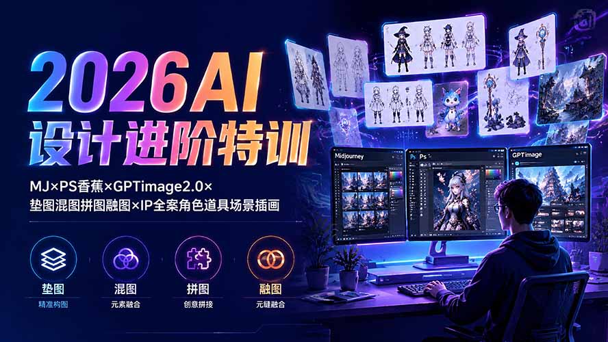 2026AI设计进阶特训：MJ×PS香蕉×GPTimage2.0×垫图混图拼图融图×IP全案角色道具场景插画-副业网