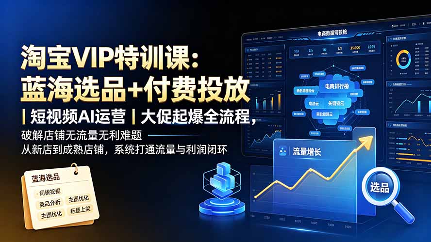 淘宝VIP特训课-更新：蓝海选品+付费投放｜短视频AI运营｜大促起爆全流程，破解店铺无流量无利润难题-副业网