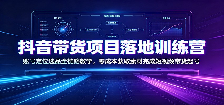 抖音带货项目落地训练营：账号定位选品全链路教学，零成本获取素材完成短视频带货起号-副业网