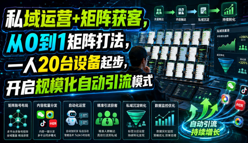 私域运营+矩阵获客，从0到1矩阵打法，一人20台设备起步，开启规模化自动引流模式！-副业网