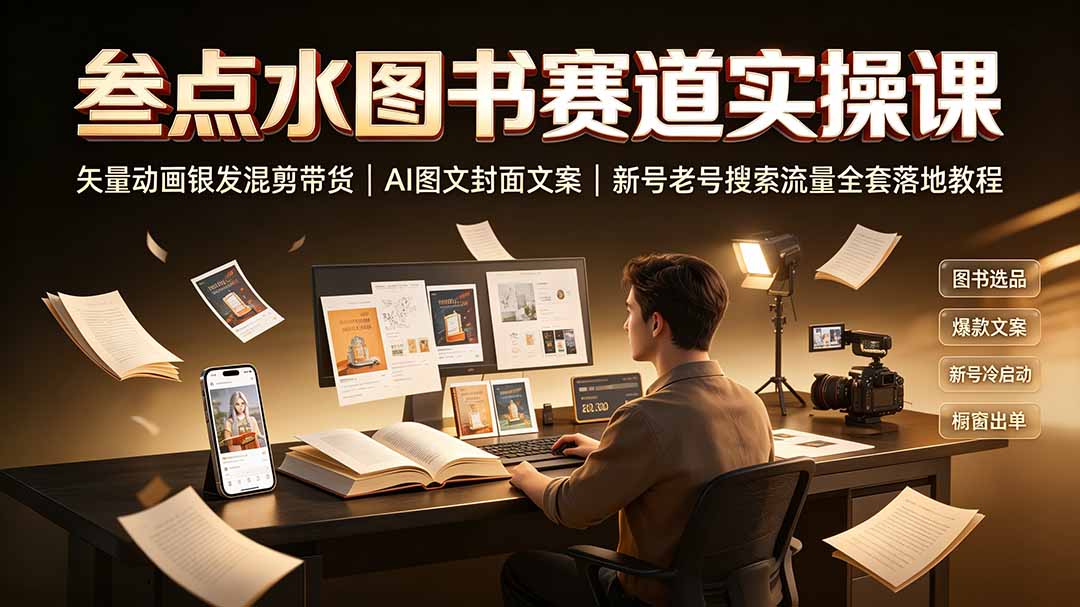 叁点水图书赛道实操课｜矢量动画银发混剪带货，AI图文封面文案，新号老号搜索流量全套落地教程-副业网