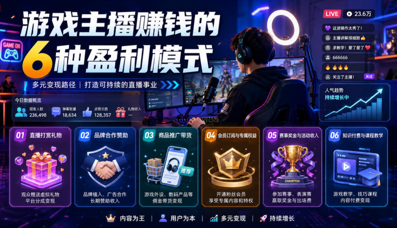 付费文章：游戏主播賺钱的6种盈利模式-副业网