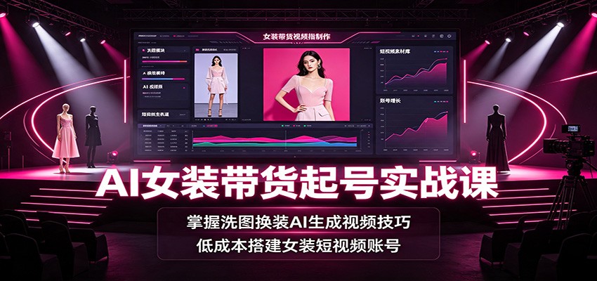 AI女装带货起号实战课：掌握洗图换装AI生成视频技巧，低成本搭建女装短视频账号-副业网