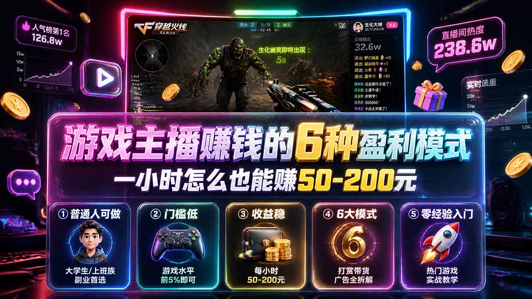 付费文章：游戏主播赚钱的6种盈利模式，一小时怎么也能赚50-200元-副业网