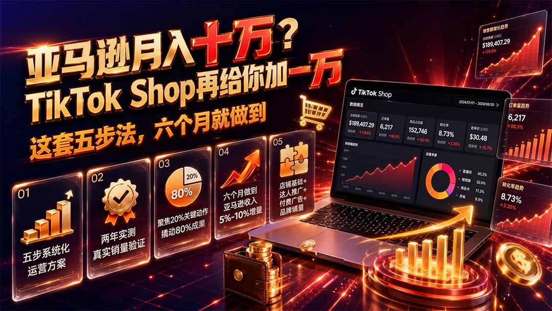 亚马逊月入十万？TikTok Shop再给你加一万——这套五步法，六个月就做到【原创双语字幕】-副业网