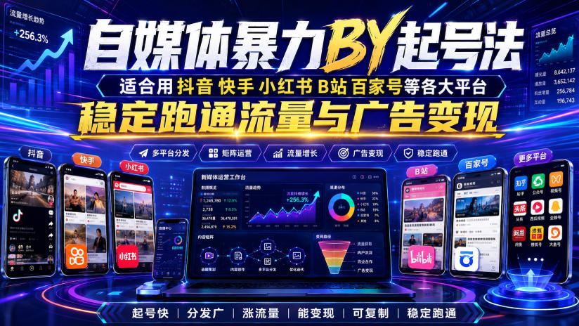 自媒体暴力搬运起号法，适合用抖音快手小红书B站百家号等各大平台，稳定跑通流量与广告变现-副业网