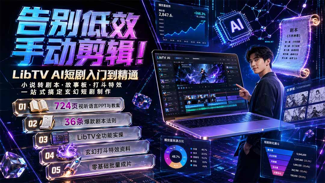 告别低效手动剪辑！LibTV AI短剧入门到精通，小说转剧本方法，故事板打斗特效一站式搞定玄幻短剧制作-副业网