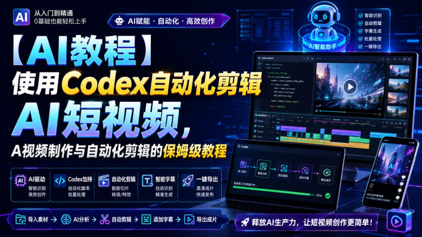 【AI教程】使用Codex自动化剪辑AI短视频，AI视频制作与自动化剪辑的保姆级教程-副业网