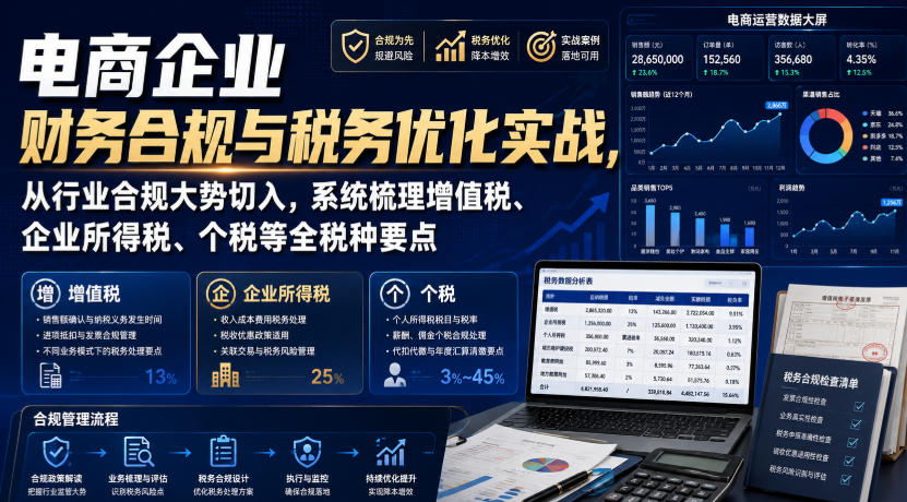 电商企业财务合规与税务优化实战，从行业合规大势切入，系统梳理增值税、企业所得税、个税等全税种要点-副业网