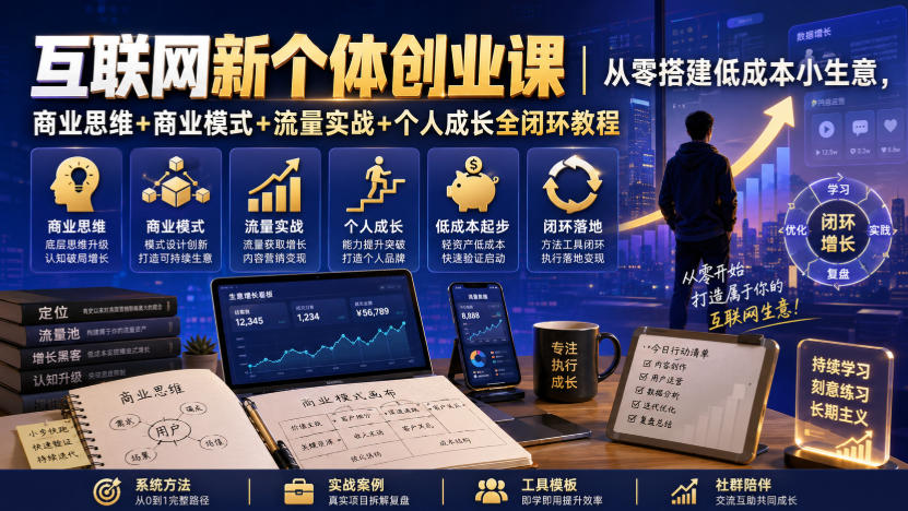 互联网新个体创业课｜从零搭建低成本小生意，商业思维+商业模式+流量实战+个人成长全闭环教程-副业网