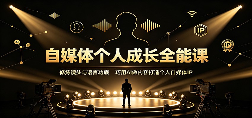 自媒体个人成长全能课：修炼镜头与语言功底，巧用AI做内容打造个人自媒体IP-副业网