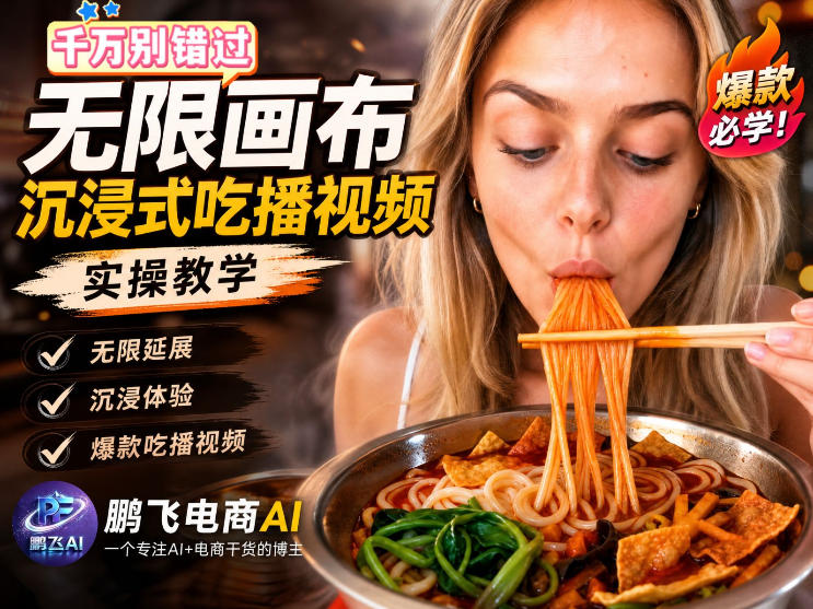 保姆级教程｜用AI无线画布做沉浸式吃播，3步直接出片，无线画布工作流，操作简单好上手-副业网