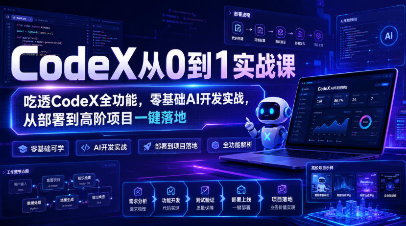 CodeX从0到1实战课，吃透CodeX全功能，零基础AI开发实战，从部署到高阶项目一键落地-副业网