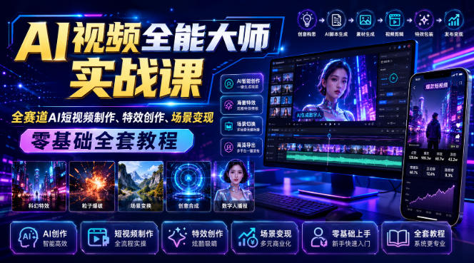 AI视频全能大师实战课｜全赛道AI短视频制作、特效创作、场景变现零基础全套教程-副业网