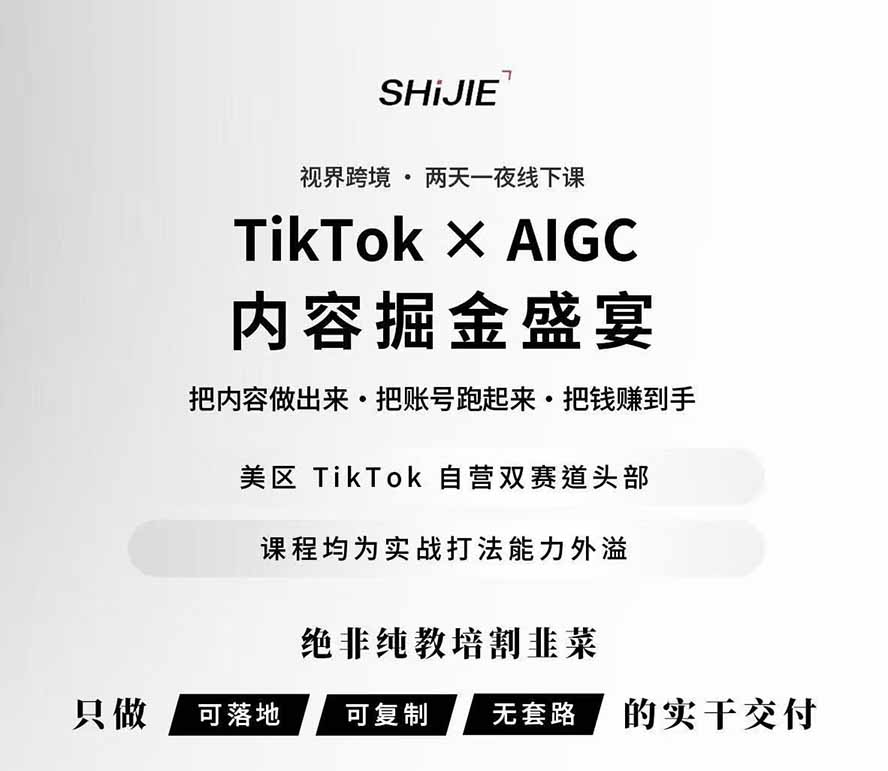 图片[1]-AIGC×TikTok美区短视频带货线下课；两天一夜完整回放，12小时高清视频收录头部操盘手全流程教学-副业网