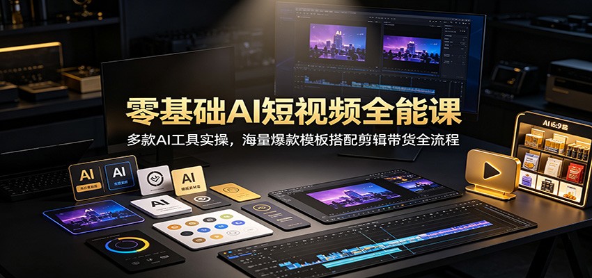 零基础AI短视频全能课：多款AI工具实操，海量爆款模板搭配剪辑带货全流程-副业网