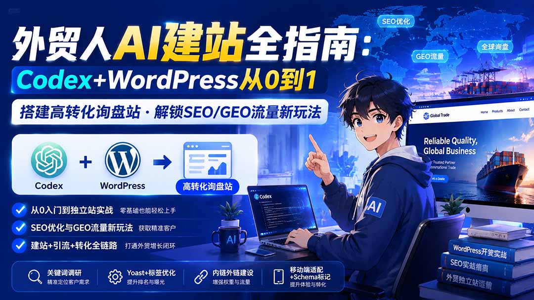 外贸人AI建站全指南：Codex+WordPress从0到1·搭建高转化询盘站·解锁SEO/GEO流量新玩法-更新-副业网