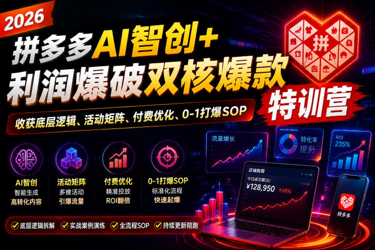 2026拼多多AI智创+利润爆破双核爆款特训营，收获底层逻辑、活动矩阵、付费优化、0-1打爆SOP(更新0810)-副业网