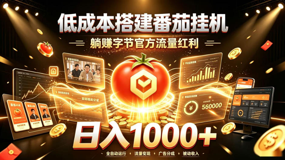 低成本搭建番茄挂G，躺賺字节官方流量红利，日入1k+，全程傻瓜式落地【揭秘】-副业网